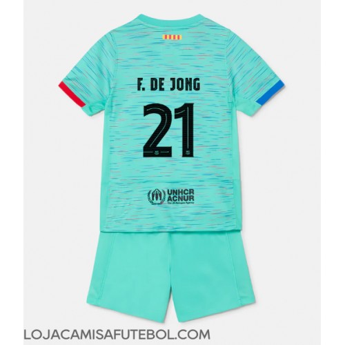 Camisa de Futebol Barcelona Frenkie de Jong #21 Equipamento Alternativo Infantil 2023-24 Manga Curta (+ Calças curtas)